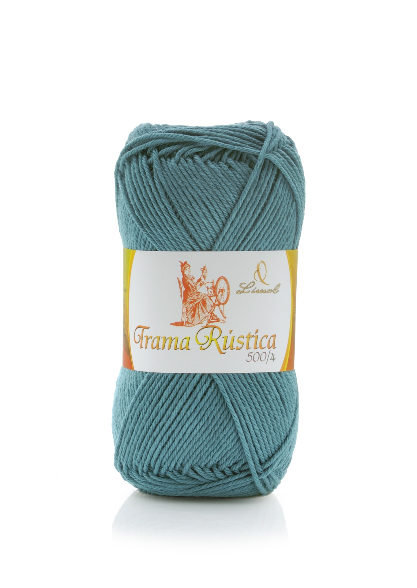 Novelo de fio de lã azul esverdeado Trama Rústica com etiqueta Limol