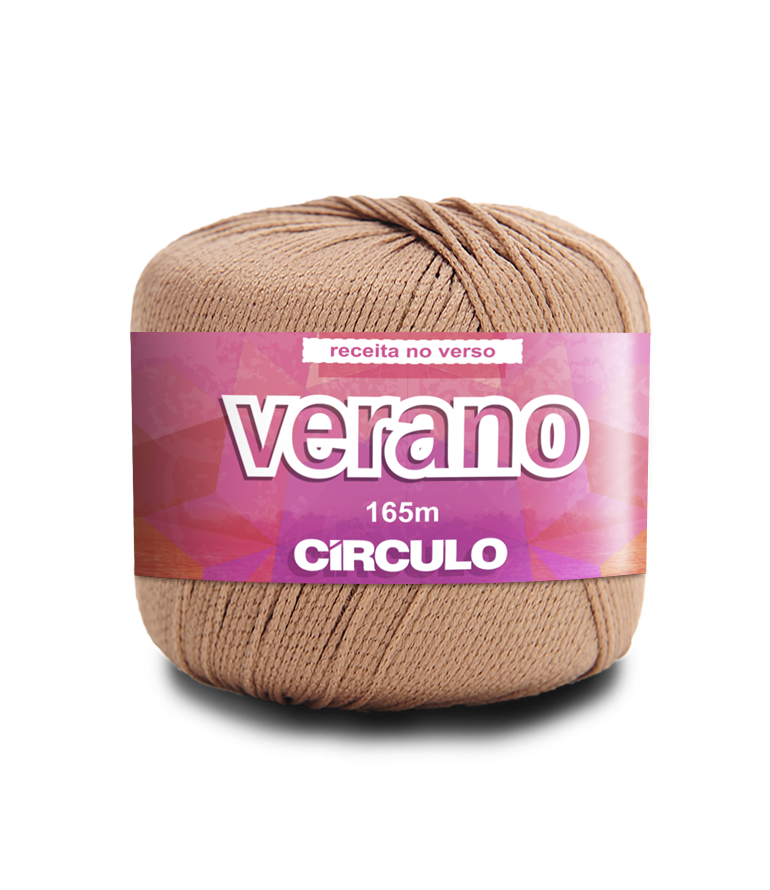 Rolo de fio bege claro com etiqueta rosa da marca Circulo