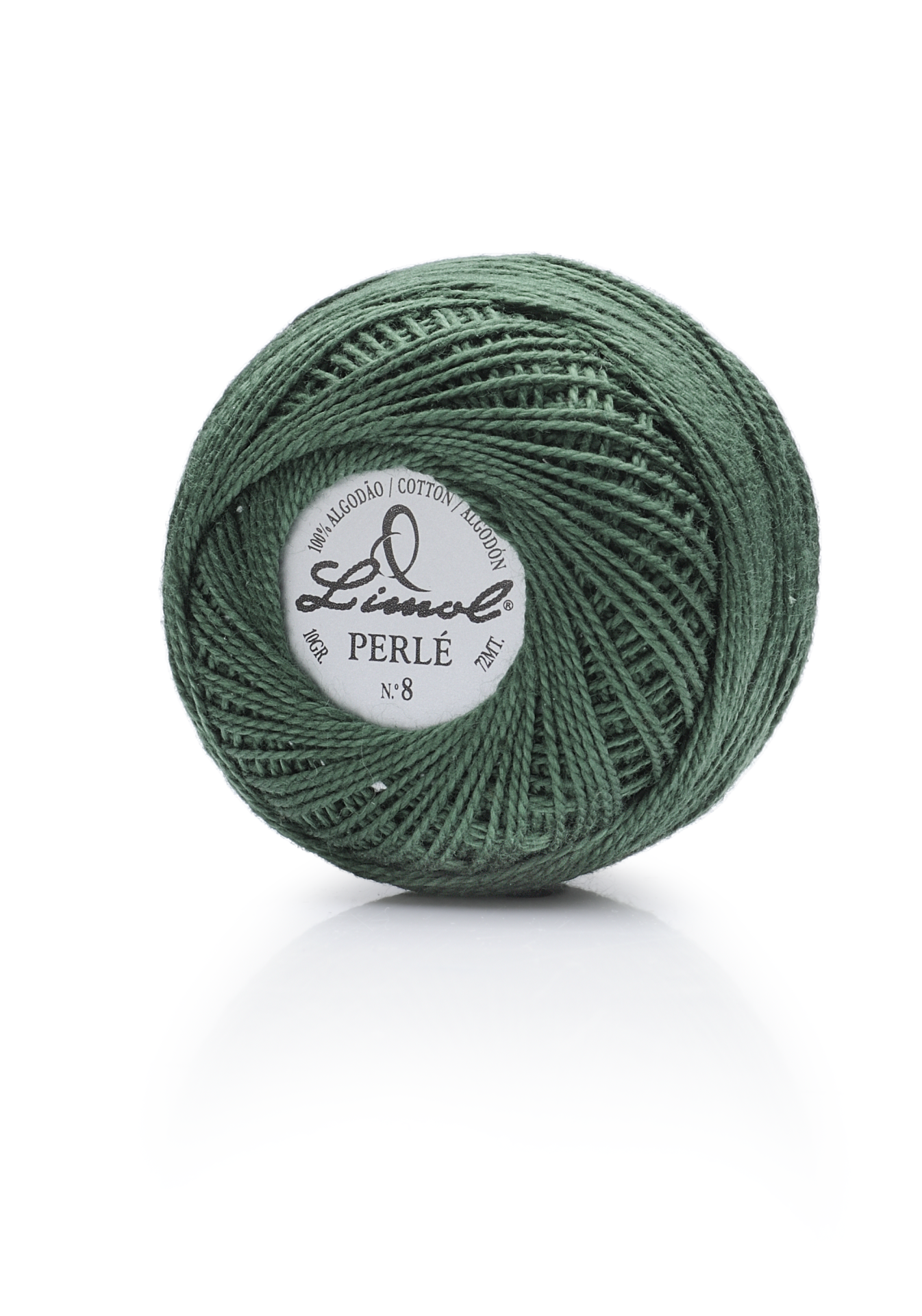 Novelo de linha de algodão verde escuro com etiqueta central branca