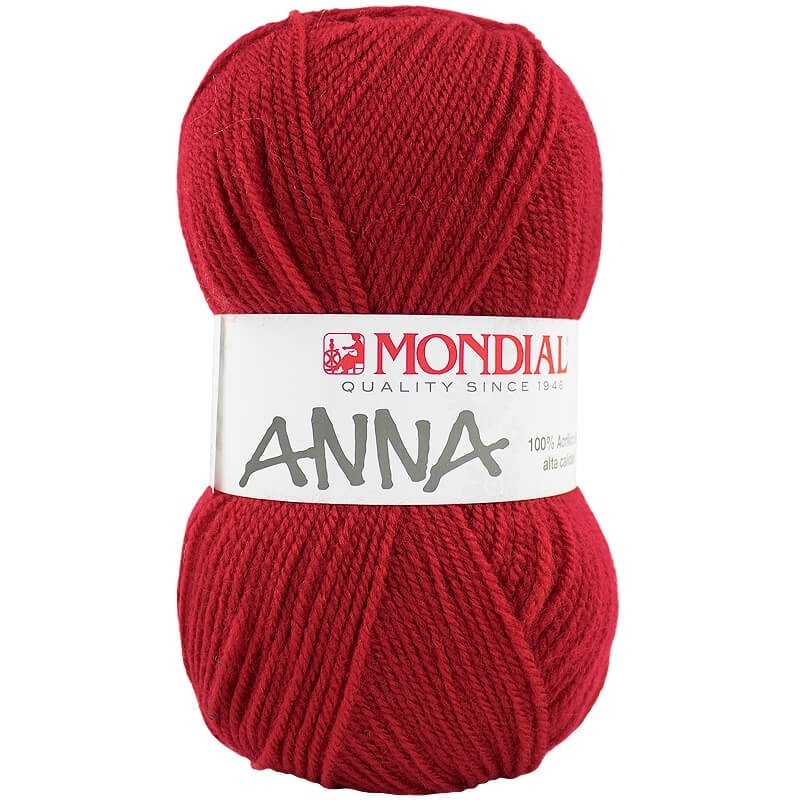 Novelo de lã vermelho Mondial Anna com etiqueta branca