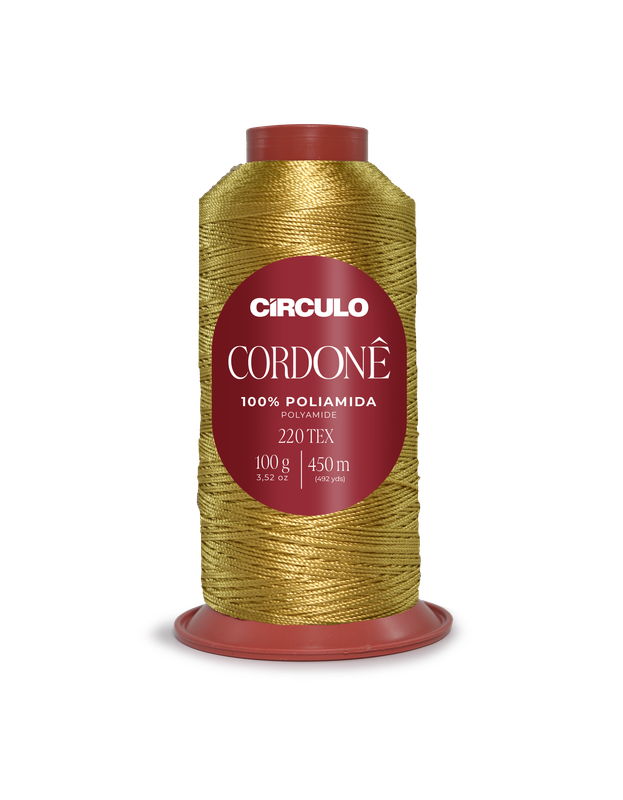 Rolo de cordão dourado Círculo Cordonê 100% poliamida 220 TEX 100g 450m