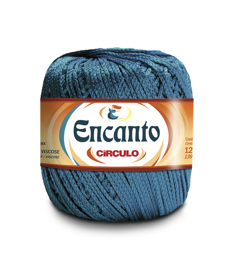 Novelo de fio azul com etiqueta Circulo Encanto