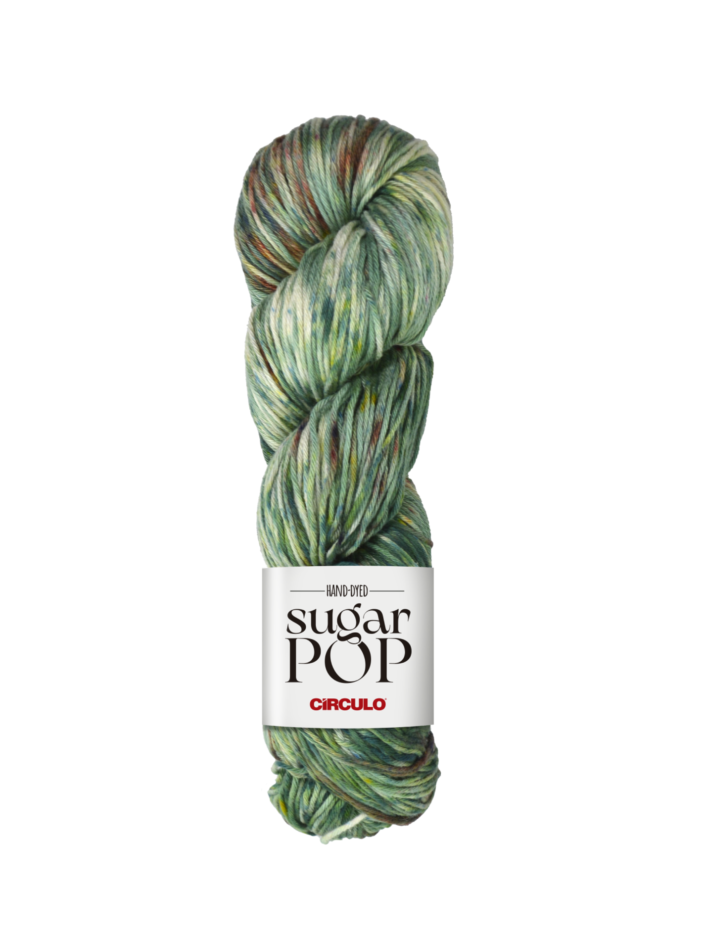 Novelo de lã multicolorida com etiqueta