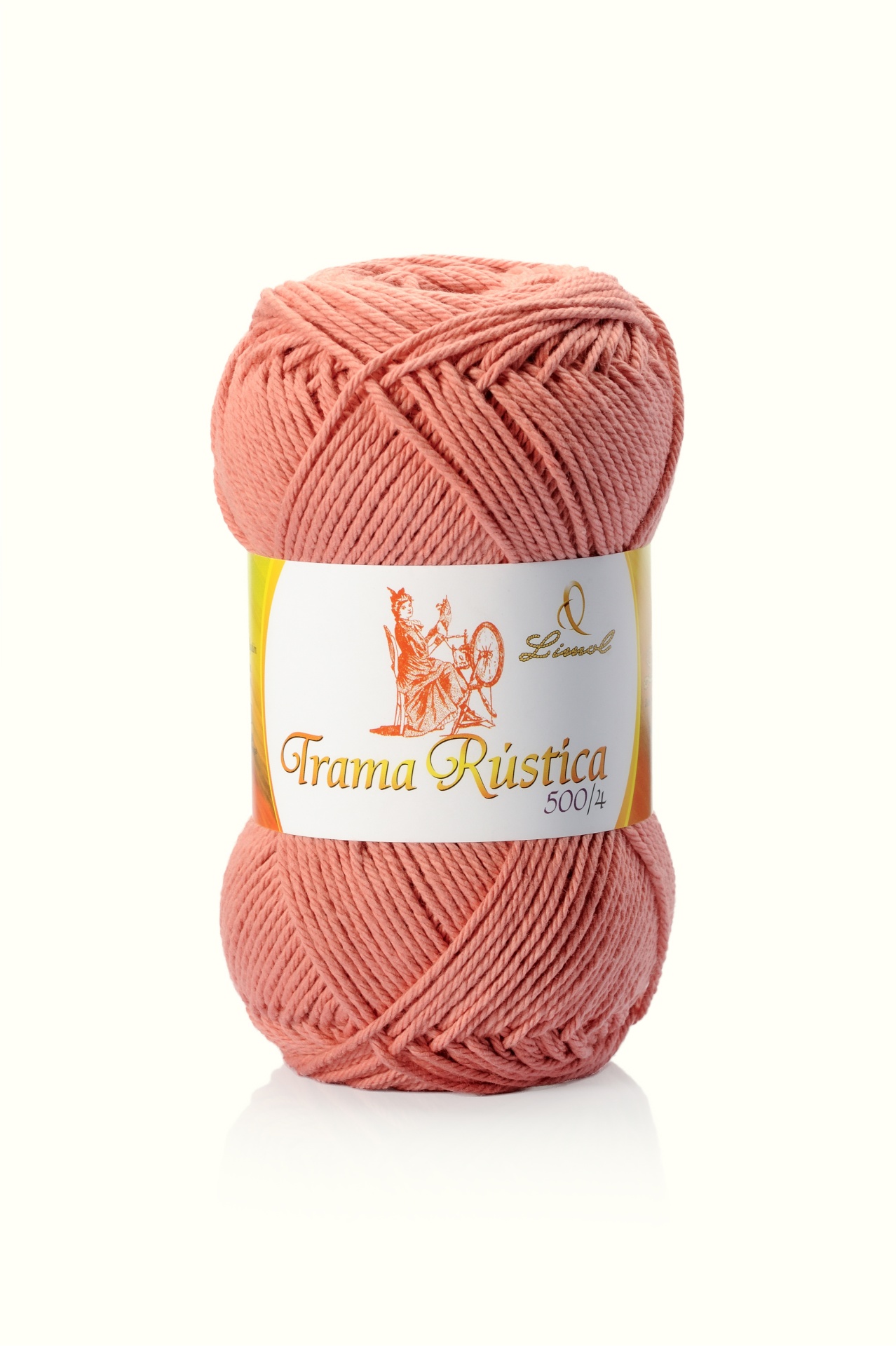 Novelo de linha de algodão cor de terracota com etiqueta Trama Rústica