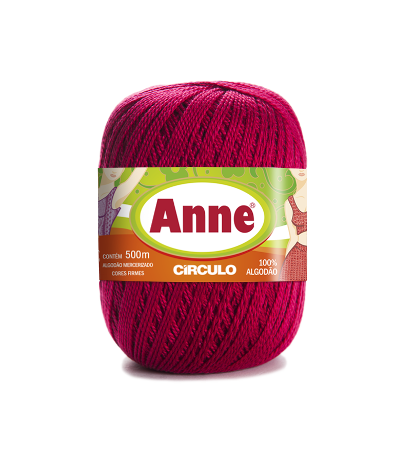 Novelo de linha Anne da Círculo rosa escuro com etiqueta verde e vermelha