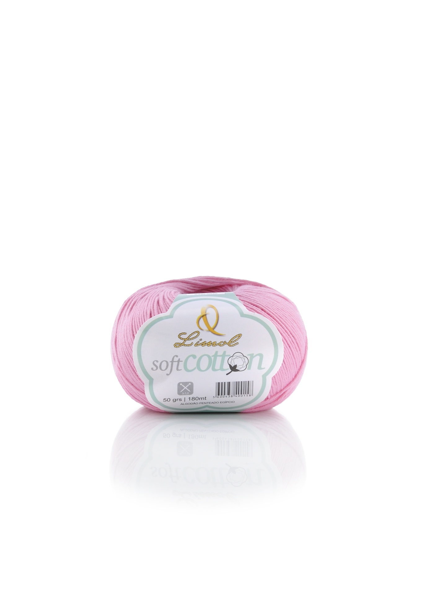 Novelo de lã de algodão rosa com etiqueta Leonel