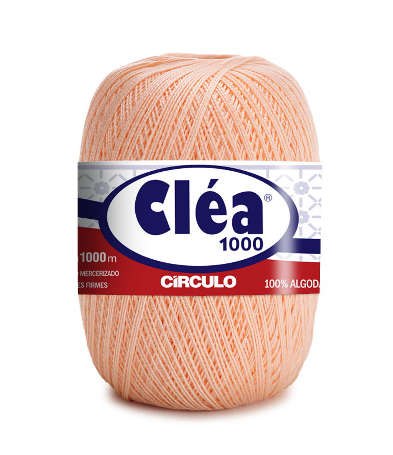 Novelo de linha rosa claro com rótulo Cléa 1000 100% algodão