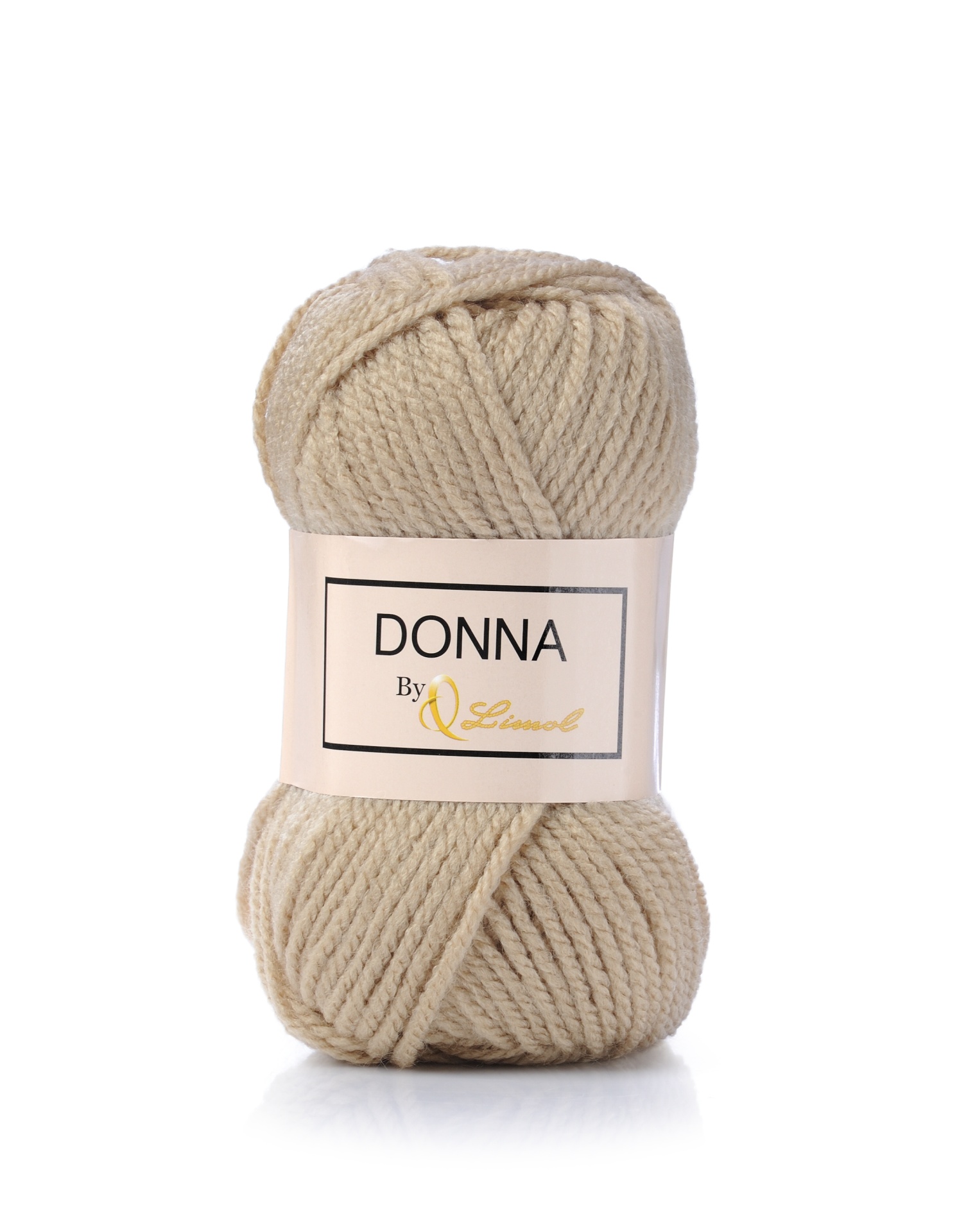 novelo de lã bege com etiqueta DONNA By Lineal