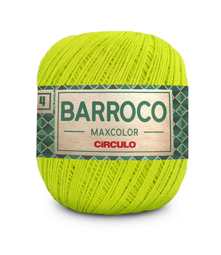 Novelo de fio amarelo fluorescente com rótulo BARROCO MAXCOLOR CÍRCULO
