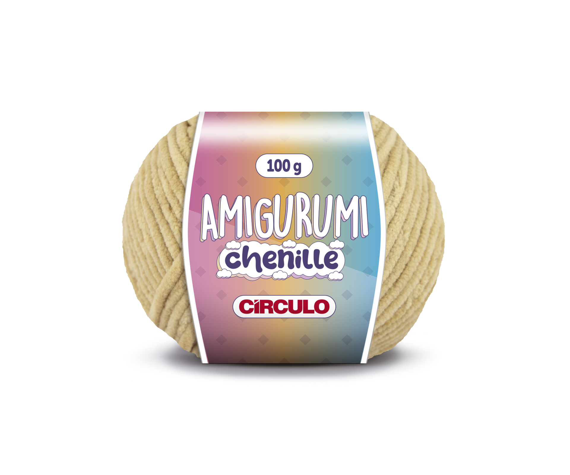 Novelo de lã bege com etiqueta colorida AMIGURUMI chenille CÍRCULO