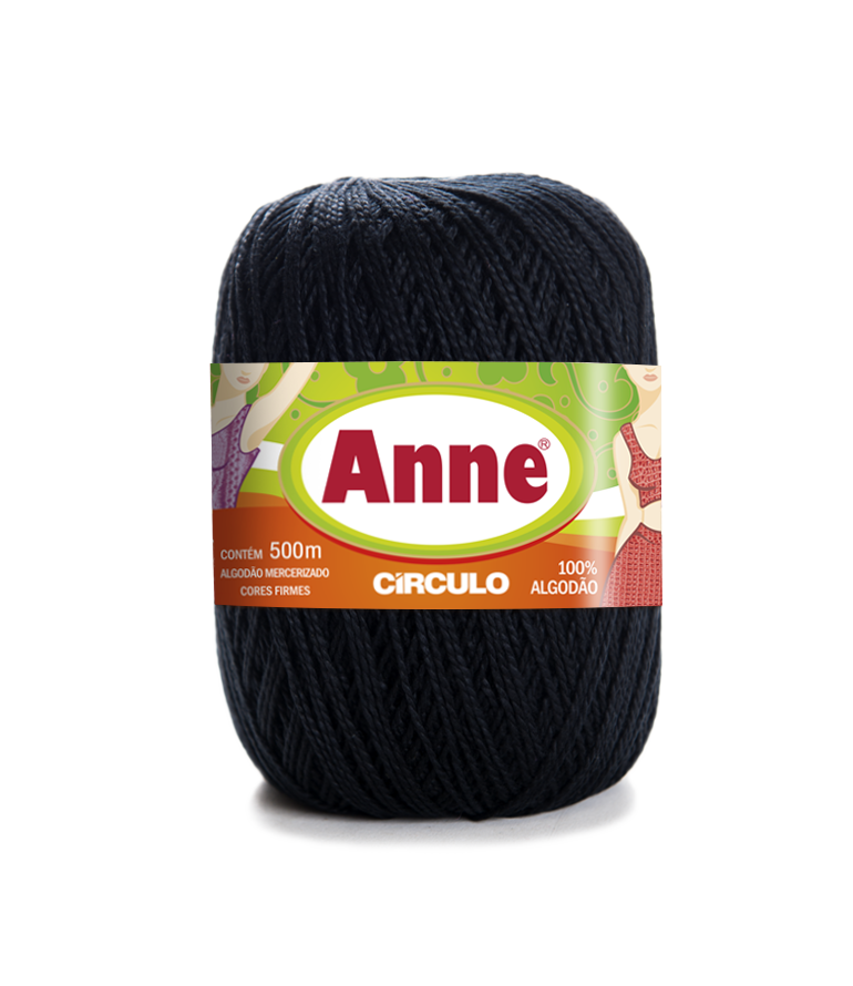 Novelo de fio de algodão preto da marca Anne Círculo com etiqueta colorida