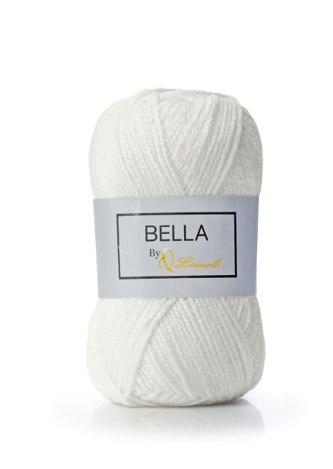 Novelo de lã branca com etiqueta cinzenta