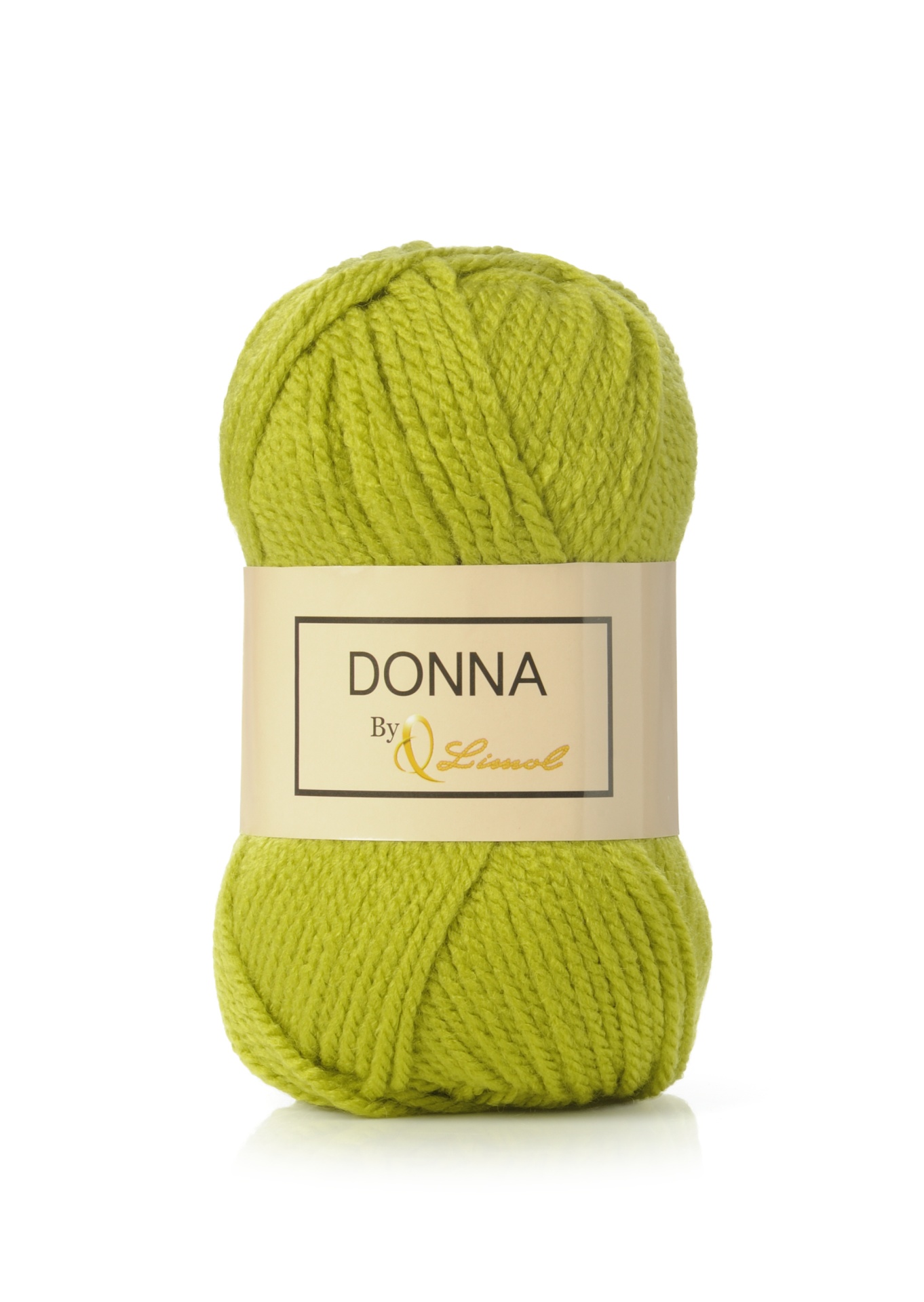 Novelo de lã verde lima com etiqueta branca