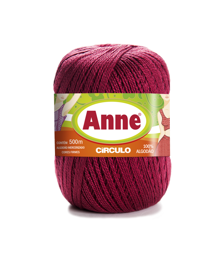 Novelo de fio de algodão Anne vermelho vinho com rótulo colorido