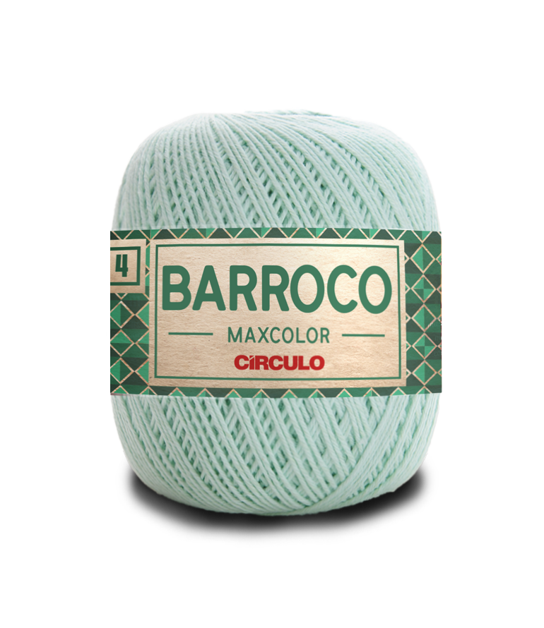 Novelo de fio Barroco Maxcolor verde claro com etiqueta verde escuro e dourada