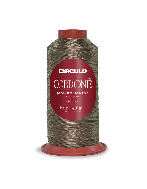 cone de linha bronze CIRCUO CORDONÊ com suporte vermelho