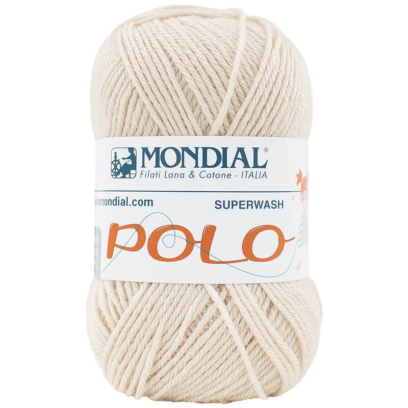 Novelo de lã e algodão bege claro com etiqueta MONDIAL