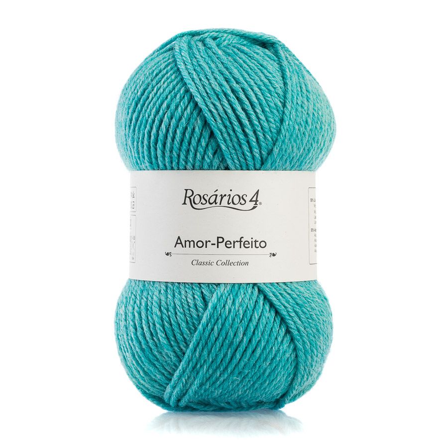 Novelo de lã azul-turquesa Rosários 4 Amor-Perfeito