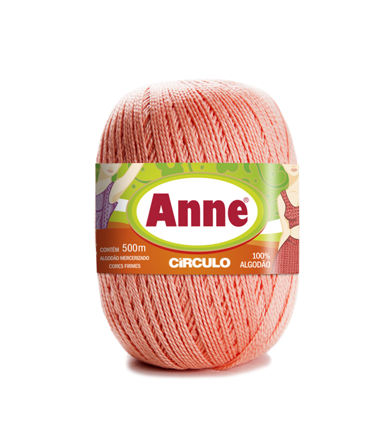 Novelo de fio Anne cor salmão com rótulo da marca Círculo