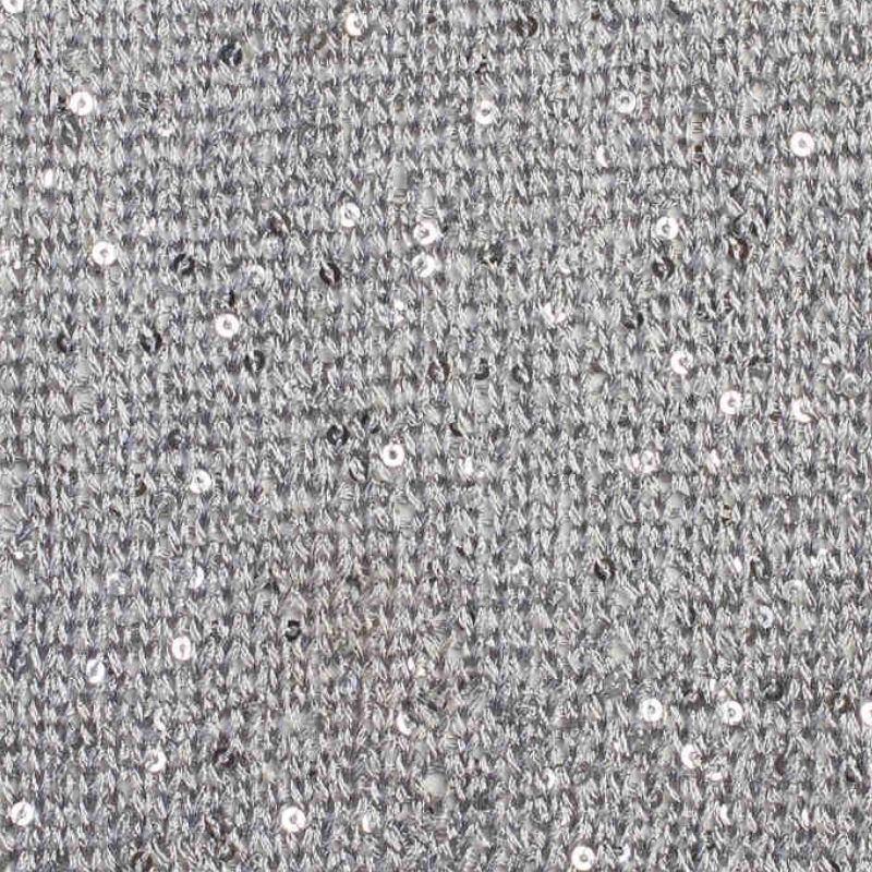 Tecido tricotado cinza com lantejoulas prateadas