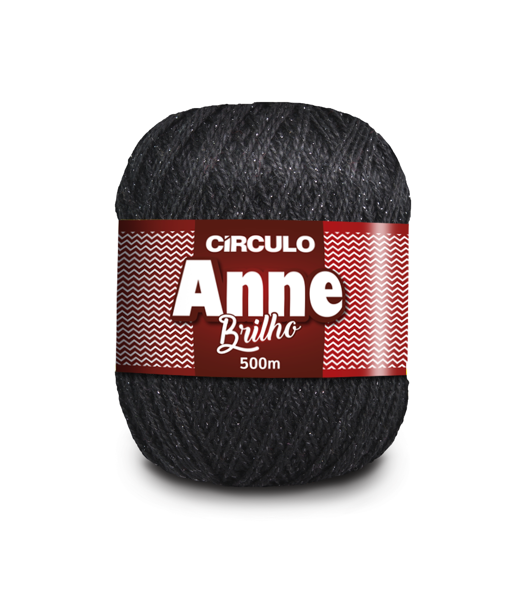 Novelo de lã preta brilhante com etiqueta vermelha Círculo Anne Brilho 500m