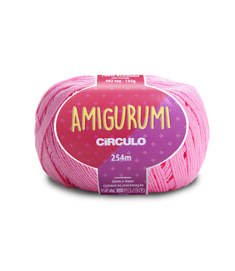 Novelo de fio rosa para amigurumi com rótulo da marca Círculo