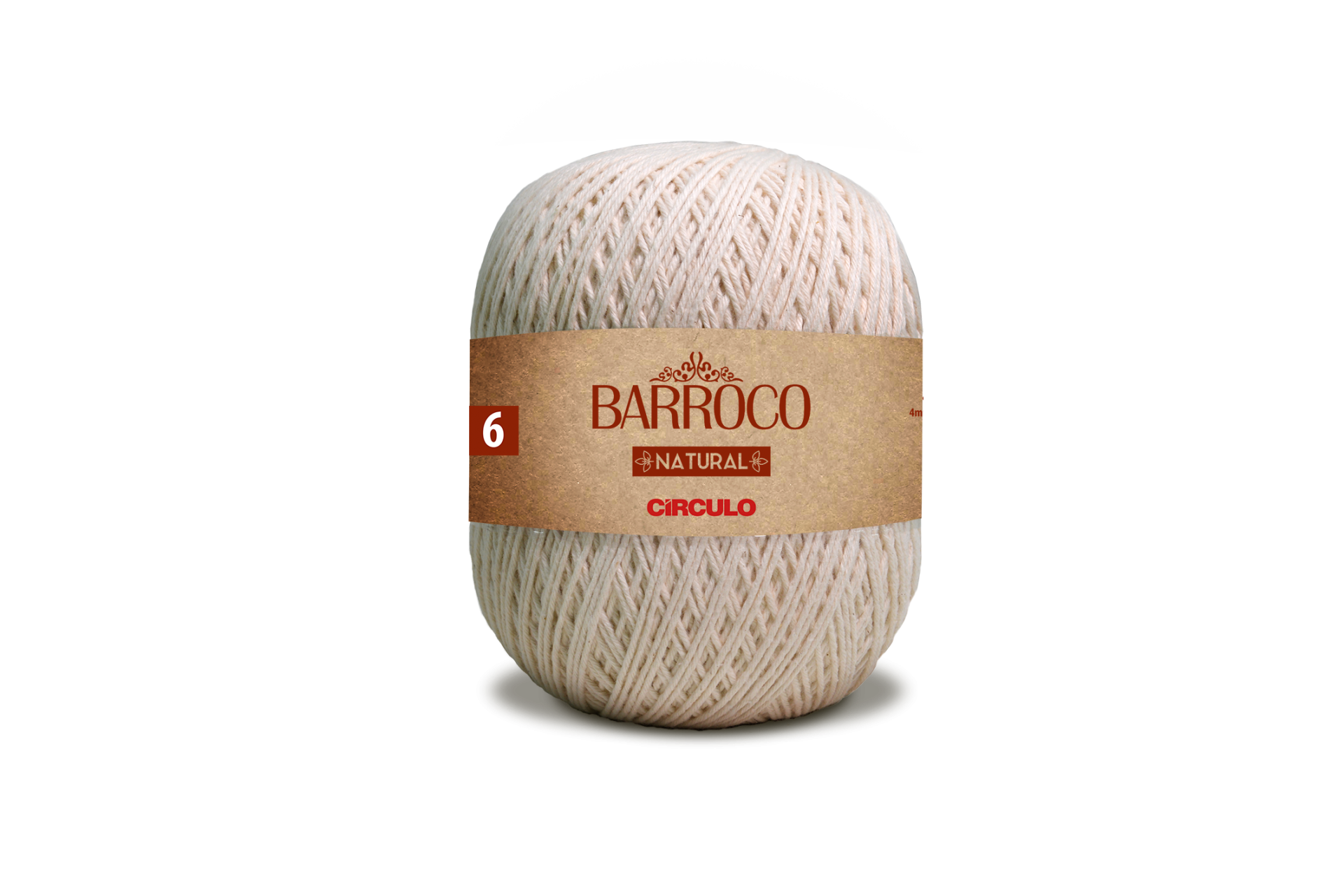 Novelo de fio natural bege claro com etiqueta marrom BARROCO NATURAL CIRCULO