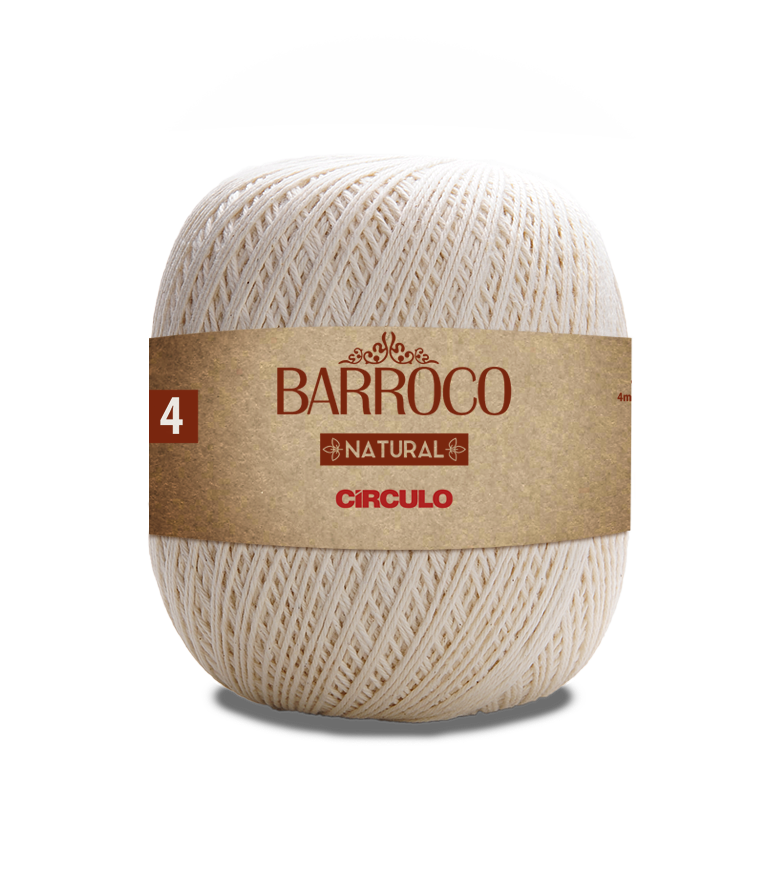 Novelo de fio de algodão natural com rótulo BARROCO NATURAL CIRCULO