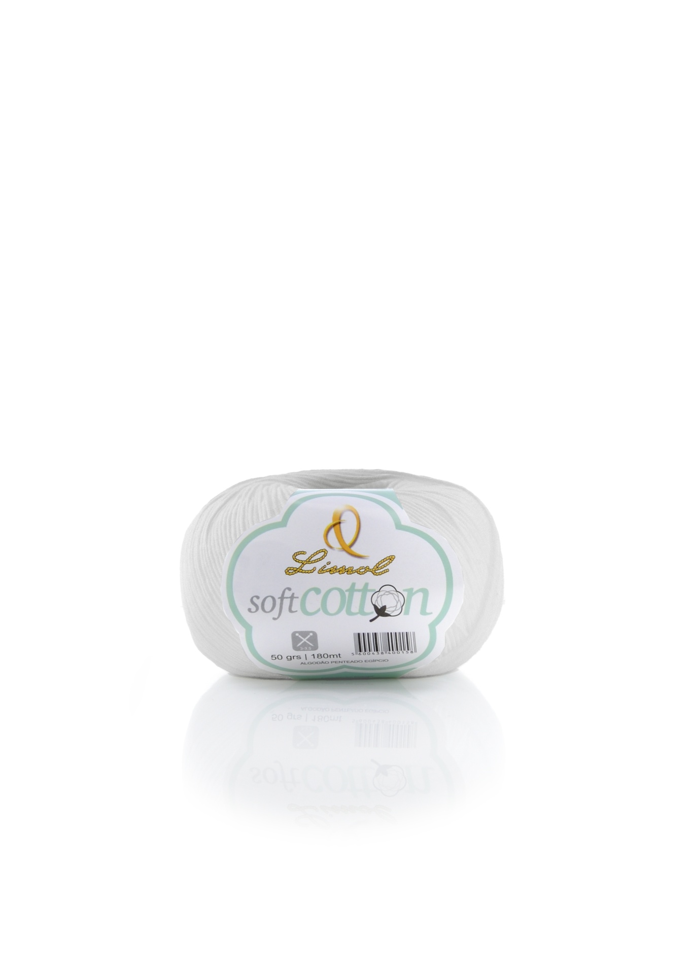 Novelo de fio branco de algodão com etiqueta