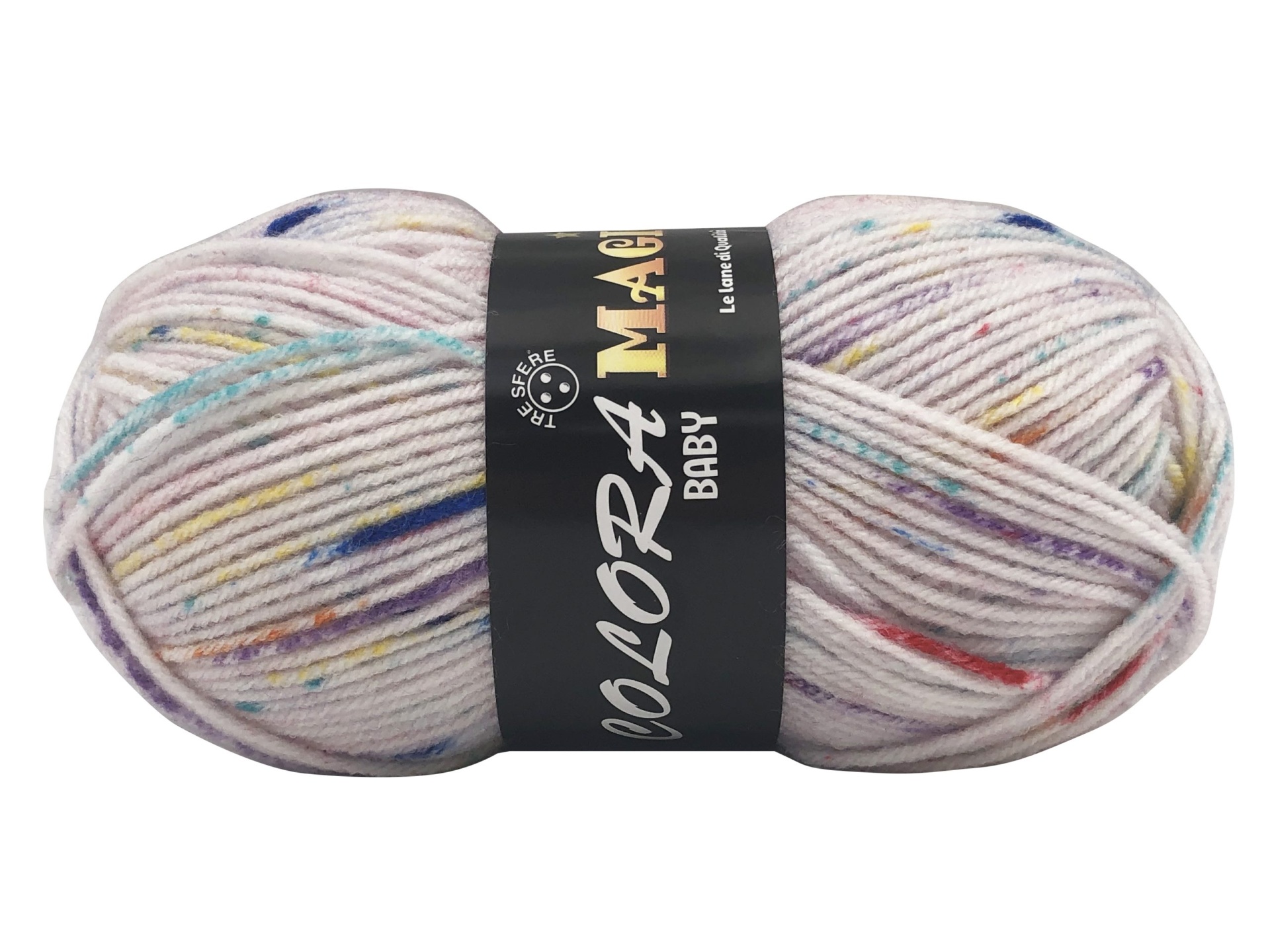 Novelo de lã de várias cores com etiqueta preta COLOR4 MAGIC