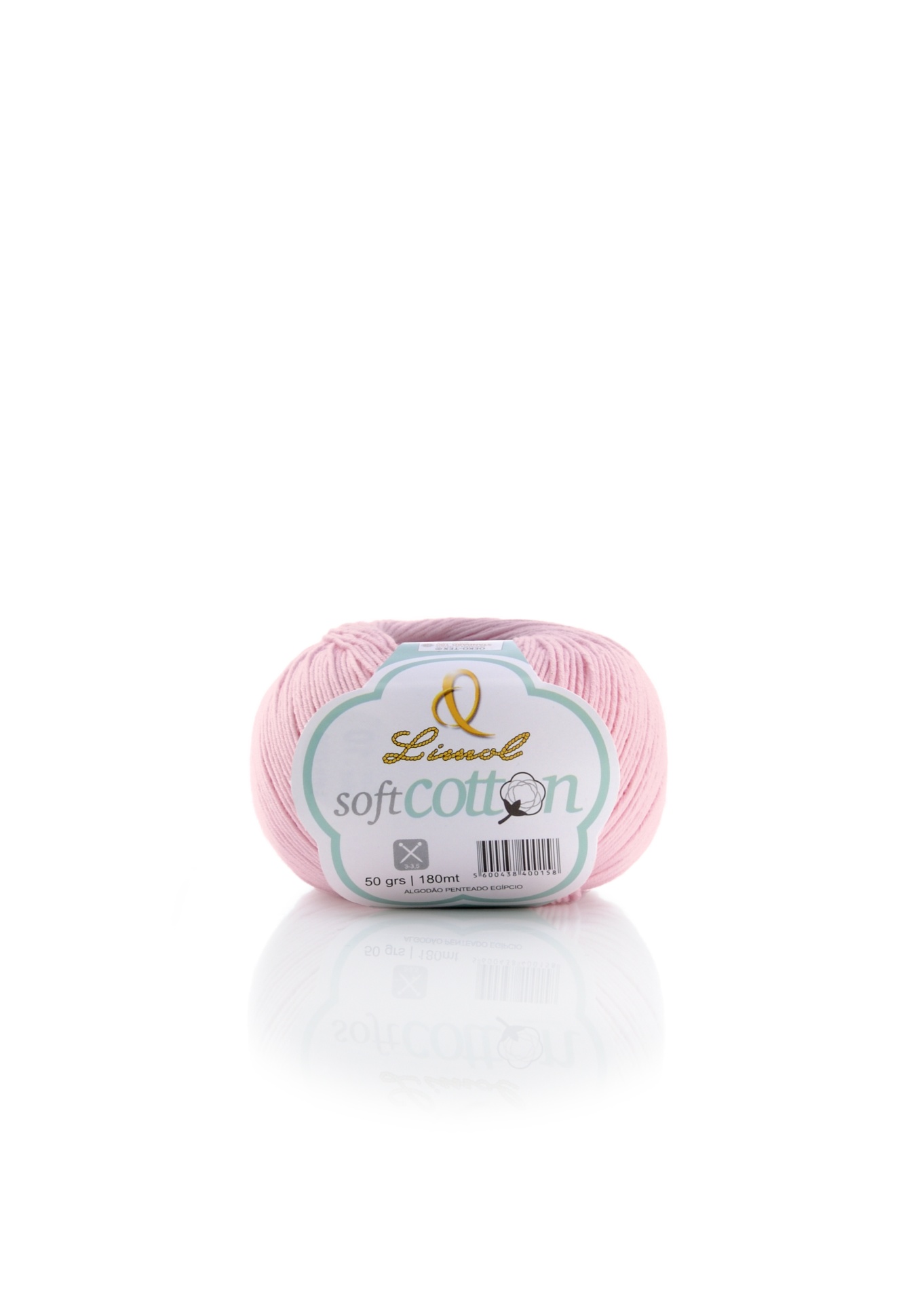 Novelo de fio de algodão cor-de-rosa claro com etiqueta identificativa