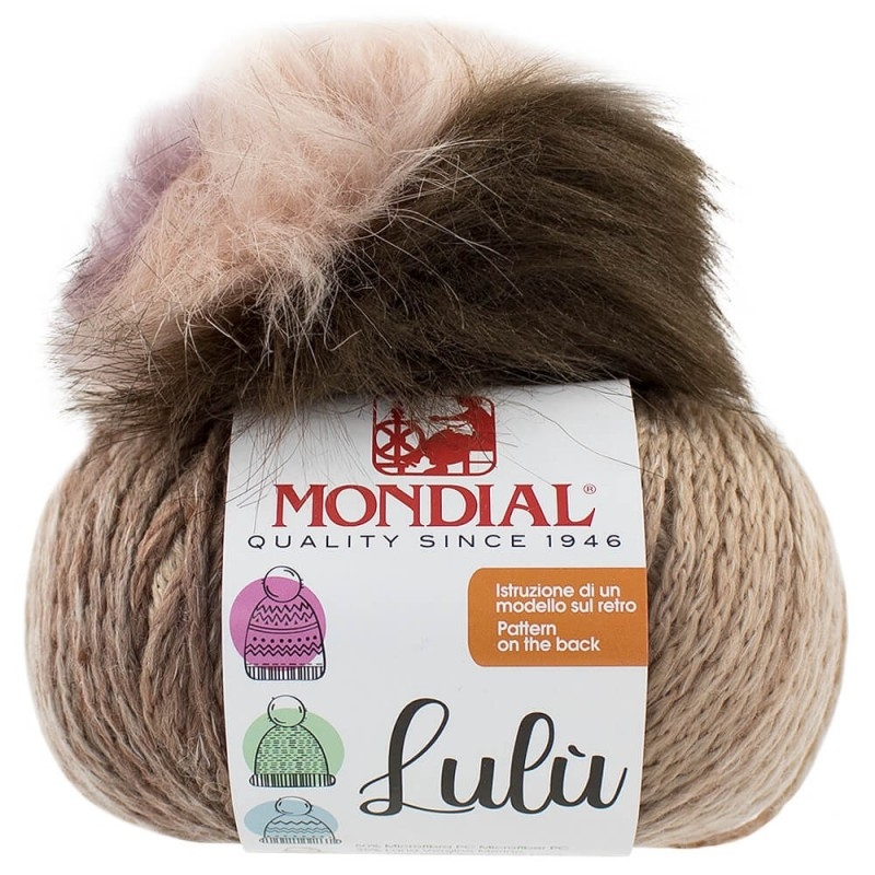 Novelo de lã Mondial Lulù bege com pompom castanho e rosa