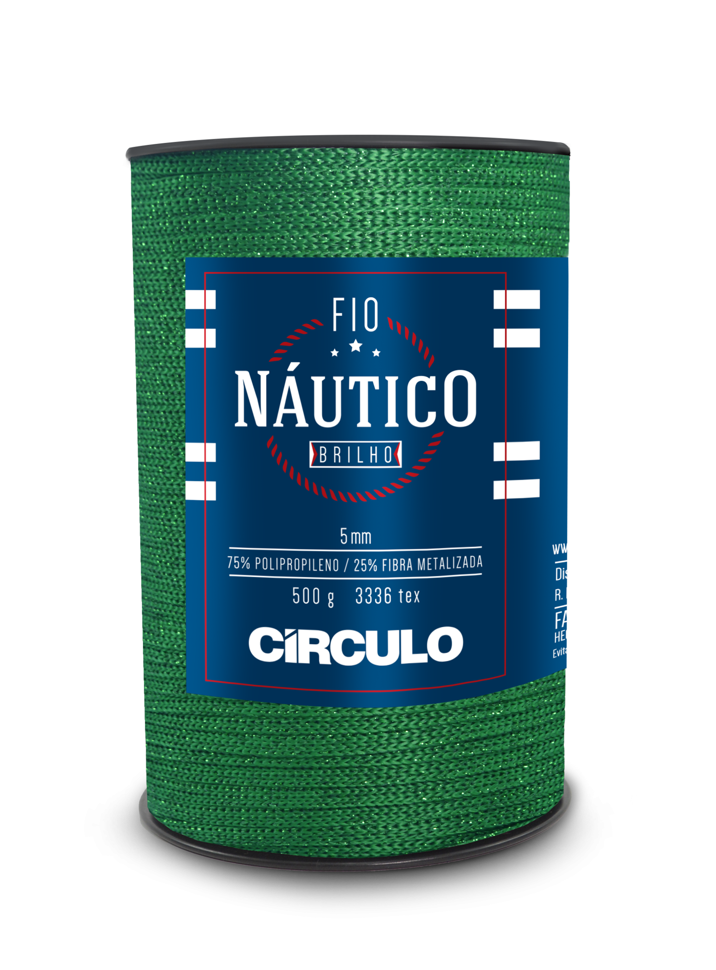 Rolo de fio náutico verde com rótulo azul da marca Círculo