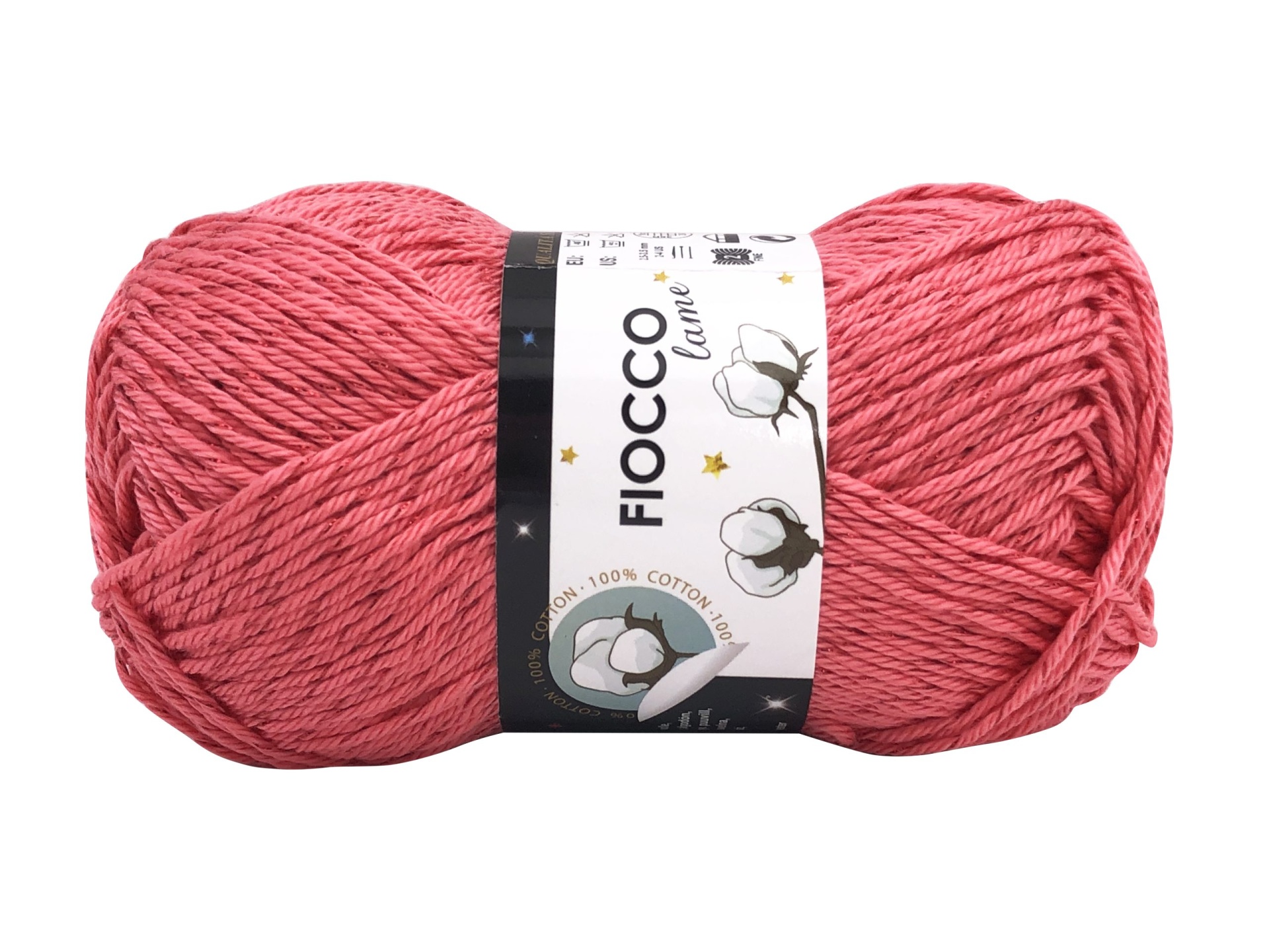 Skein of pink Fiocco cotton yarn with label