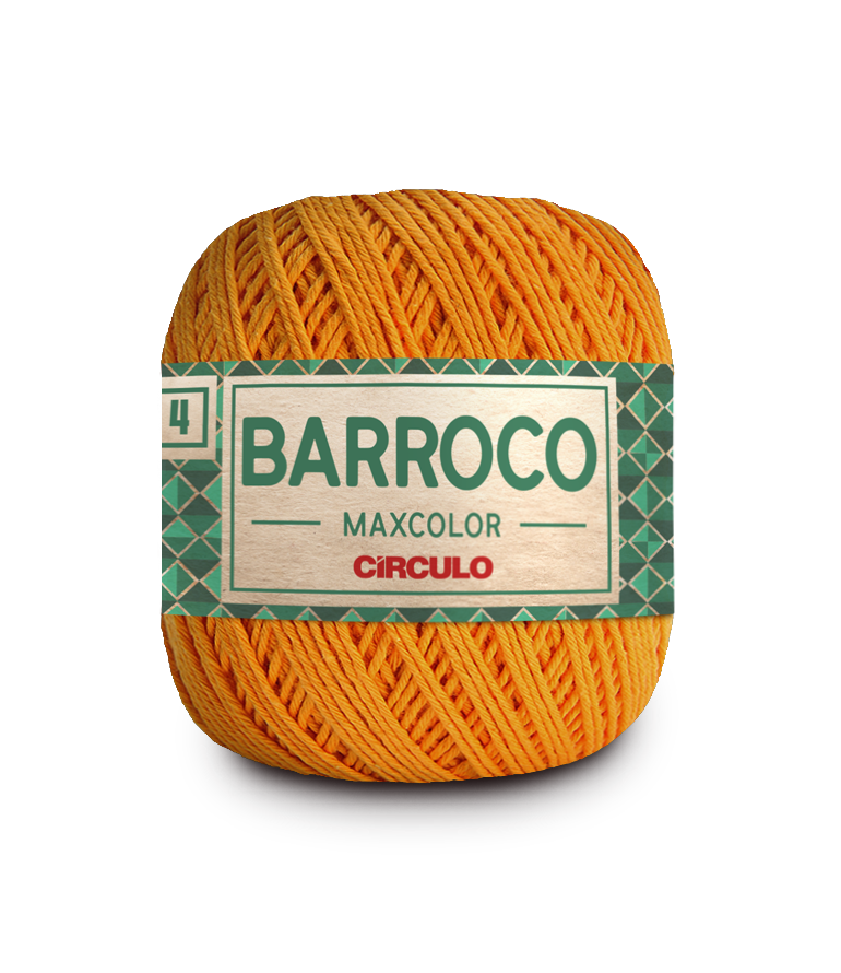 Novelo de fio laranja com etiqueta 'BARROCO MAXCOLOR CÍRCULO'