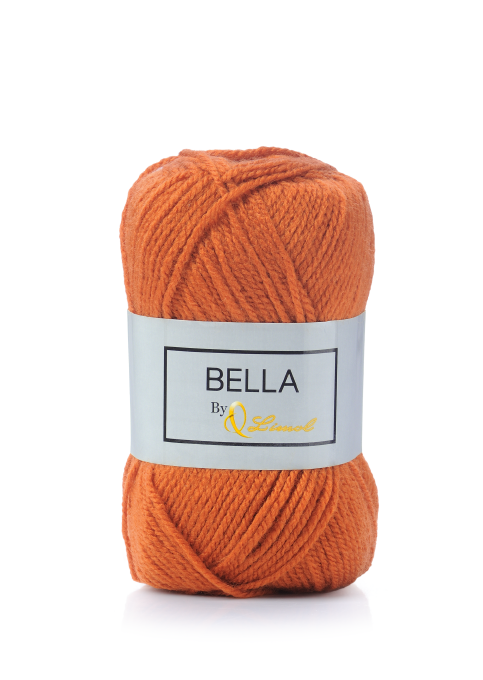 Novelo de lã laranja com etiqueta branca