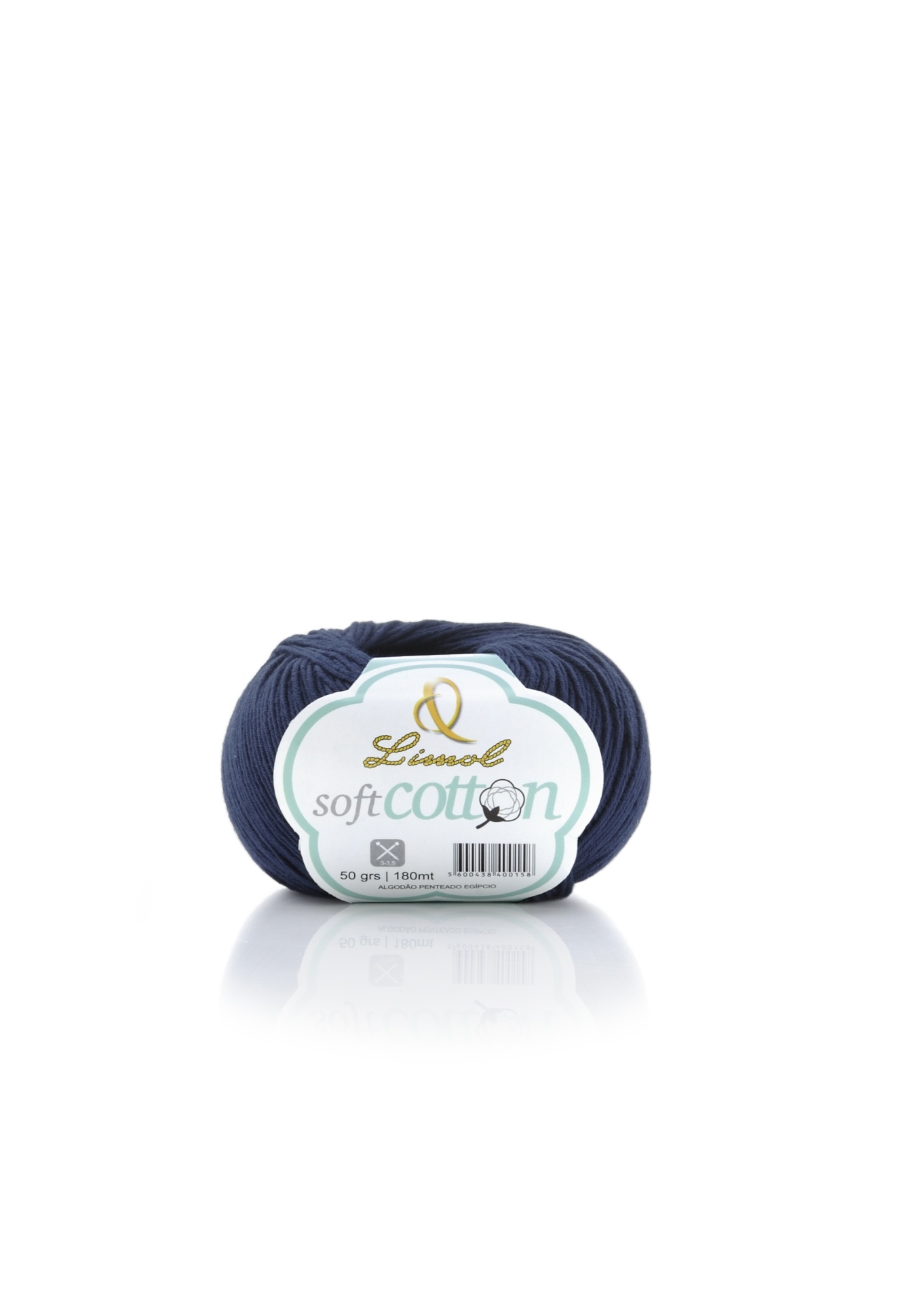 Novelo de fio azul-escuro de algodão com etiqueta Lisswel soft cotton