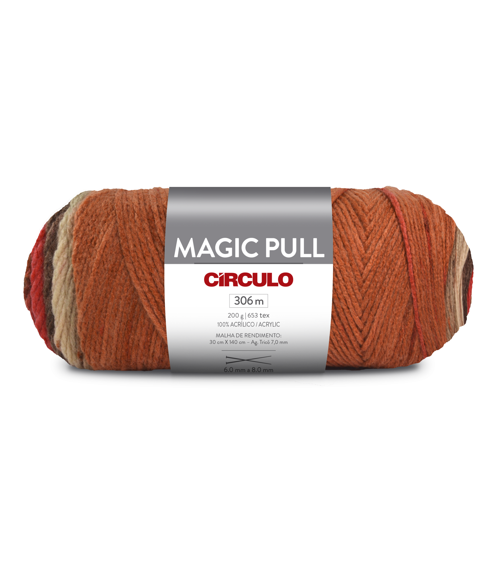 Novelo de lã multicolorida com rótulo levanta MAGIC PULL