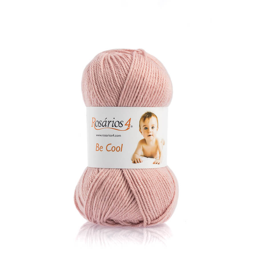 Lã cor-de-rosa Rosários 4 com etiqueta e foto de bebé