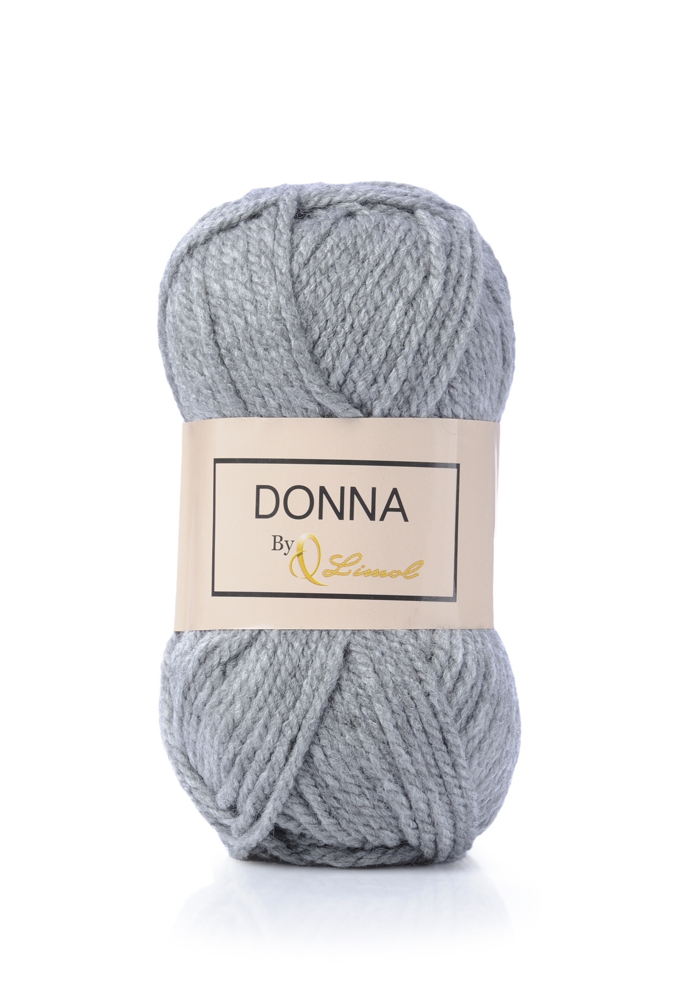 Novelo de lã cinzenta com rótulo DONNA By Limol