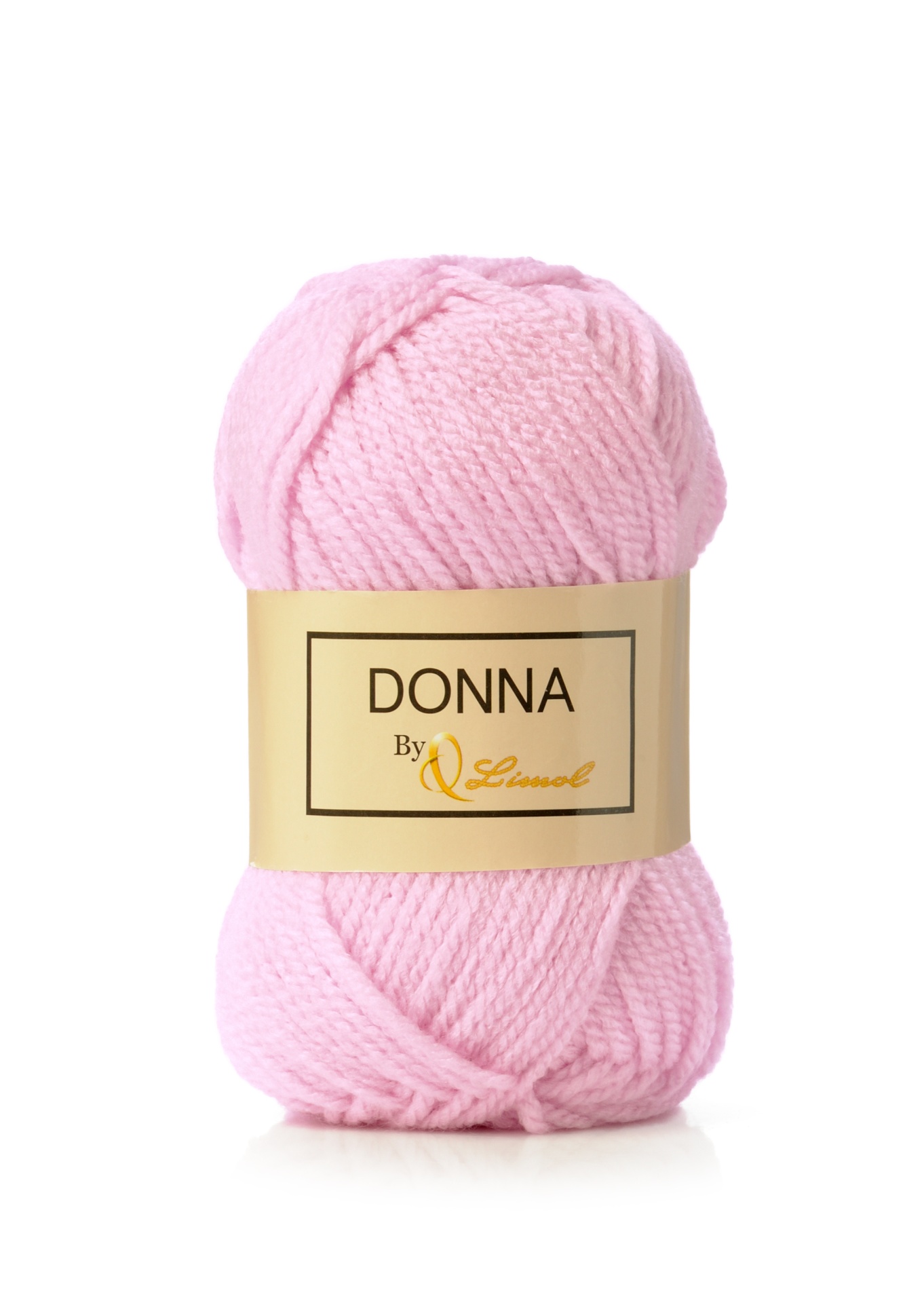 Novelo de lã cor-de-rosa com etiqueta DONNA By Q Linoel