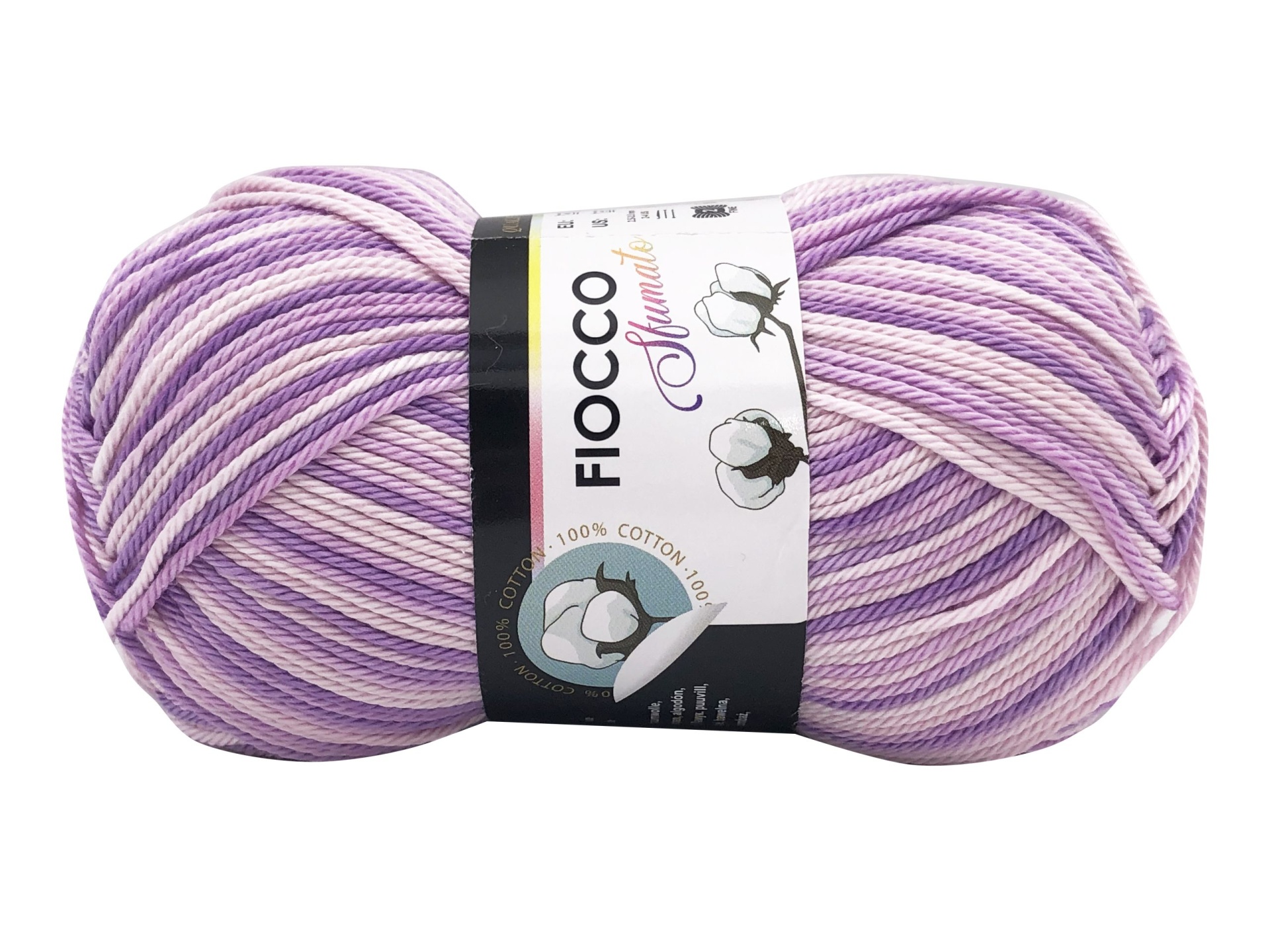 Novelo de lã Fiocco Colors listrado em lilás, lilás claro e branco