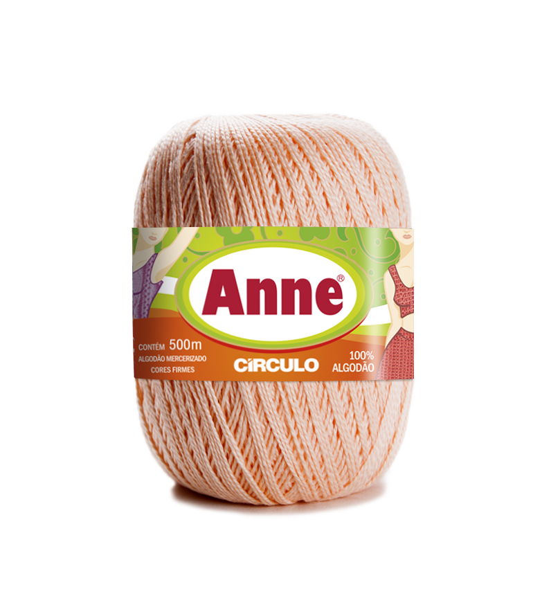 Rolo de fio de algodão salmão claro com rótulo ANNE CÍRCULO