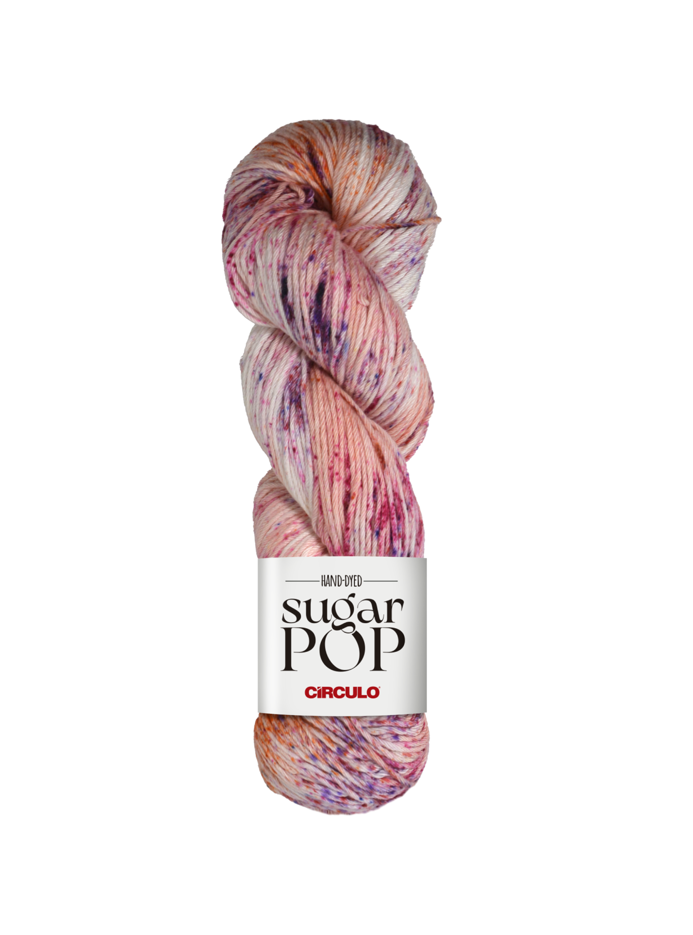 Novelo de lã multicolorida com etiqueta branca