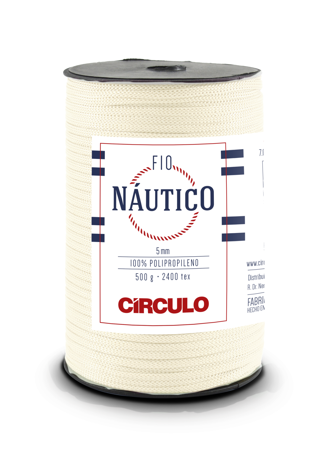 Rolo de fio náutico bege claro com etiqueta da marca Círculo