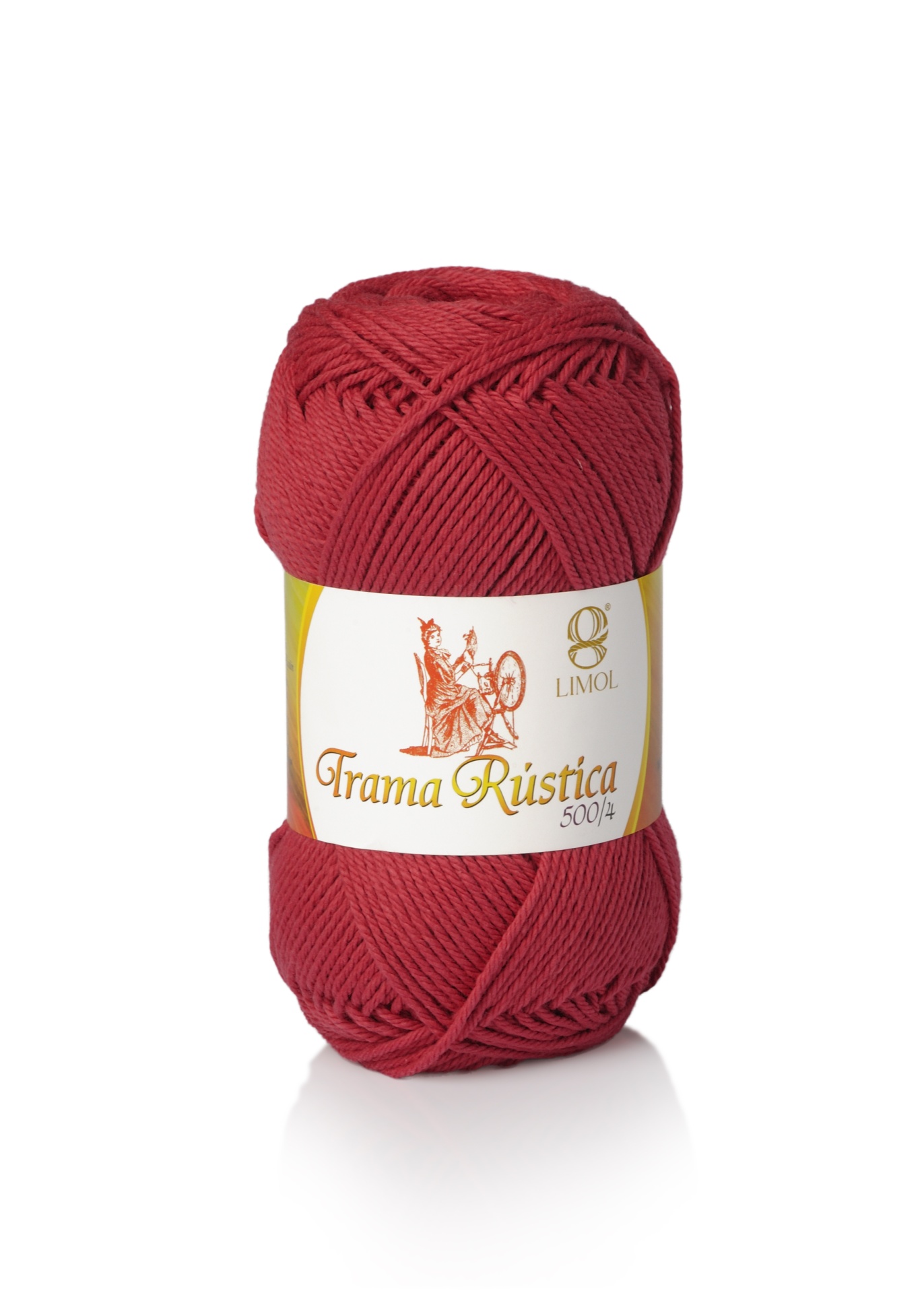 Novelo de lã vermelho Limol Trama Rústica 500/4 sobre fundo branco