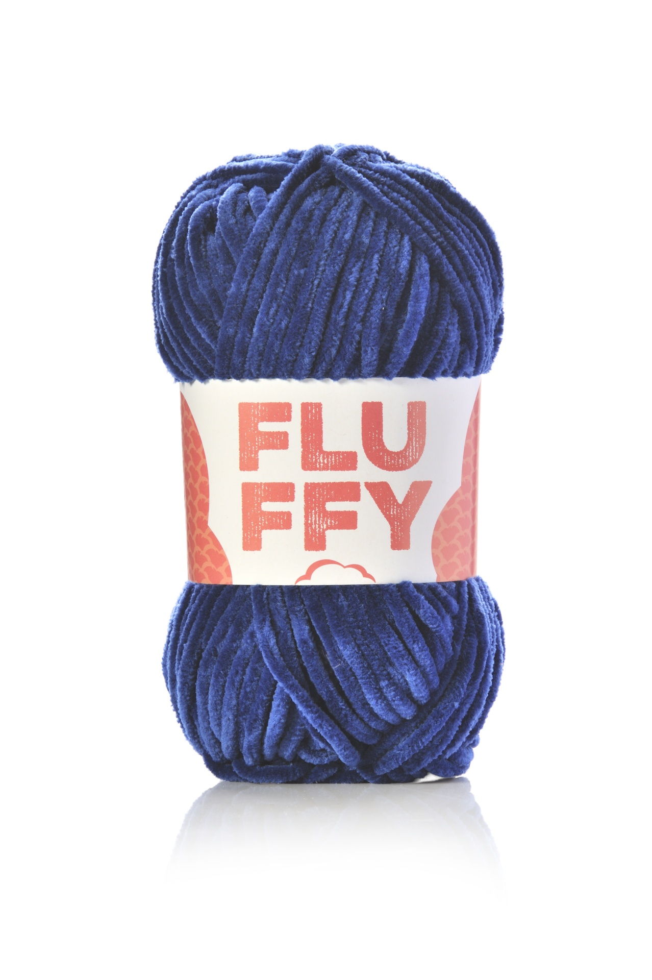 Novelo de lã azul felpuda com etiqueta FLUFFY
