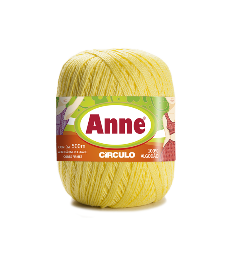 Novelo de fio amarelo Anne 100% algodão com etiqueta verde e laranja