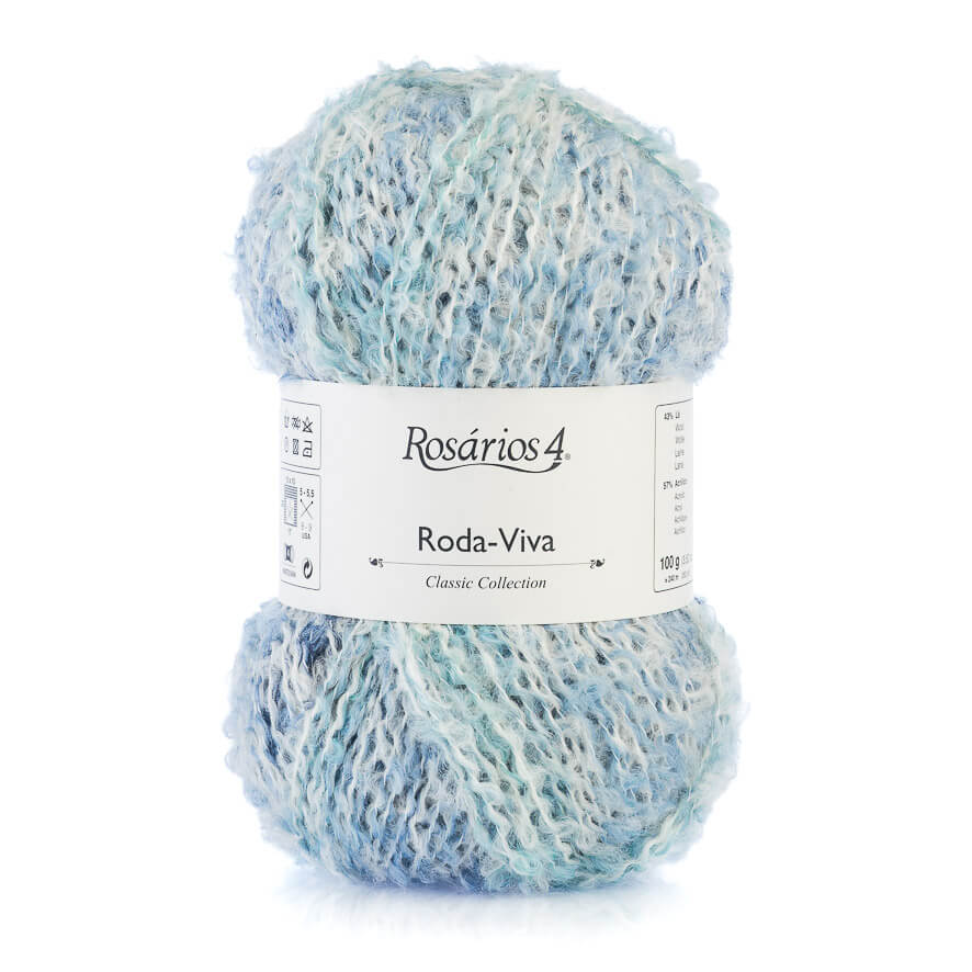 Novelo de lã azul e branco Rosários 4 Roda-Viva