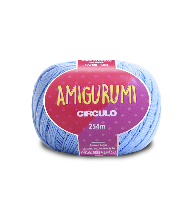 Novelo de fio azul claro Amigurumi Círculo, algodão 100% com etiqueta visível